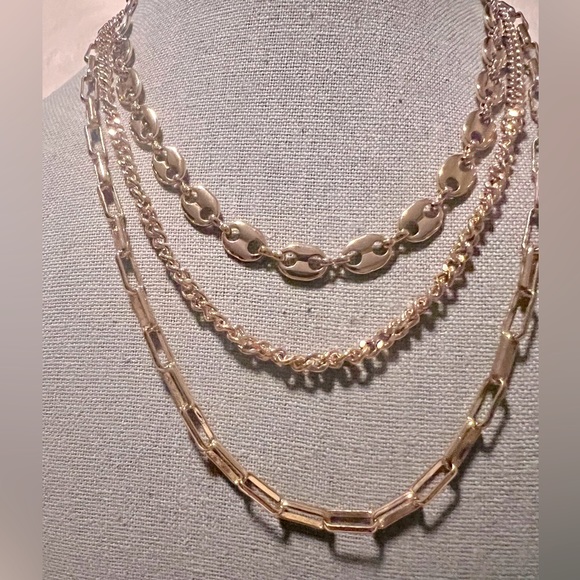 NWOT Express 3 Layer Chain Gold-Tone Necklace - Picture 2 of 6